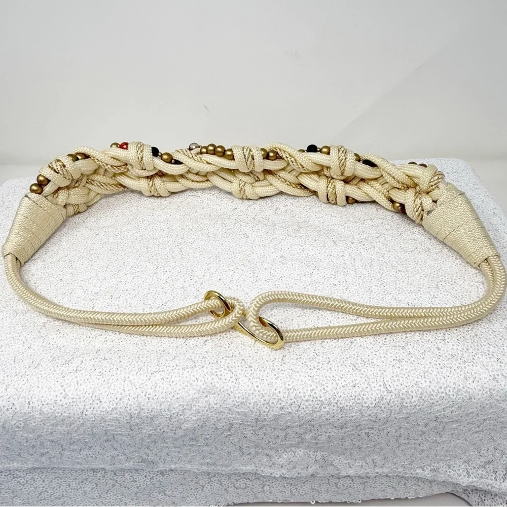 Vintage  Braided Rope Belt with gold Beads